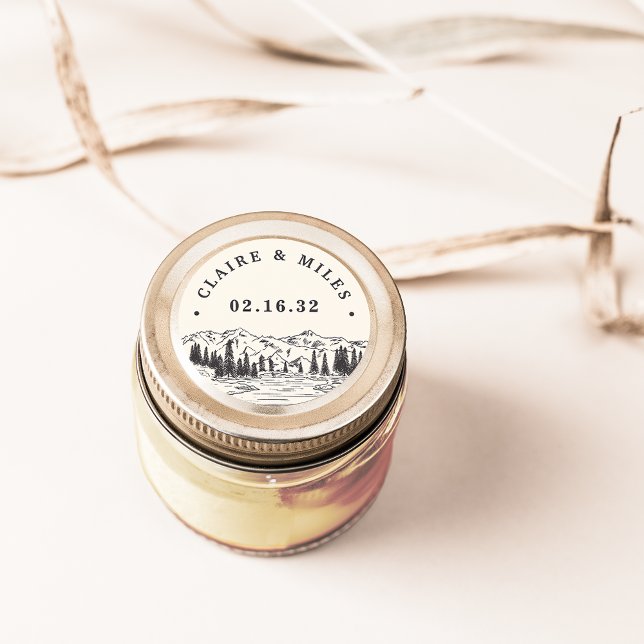 Sticker Rond Croquis de montagne | Mariage personnalisé (Créateur téléchargé)