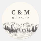 Sticker Rond Croquis de montagne | Monogramme Mariage personnal (Devant)