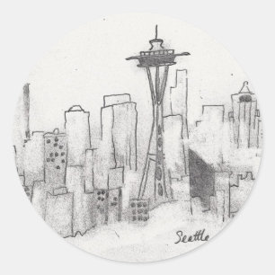 Sticker Rond Croquis de Seattle