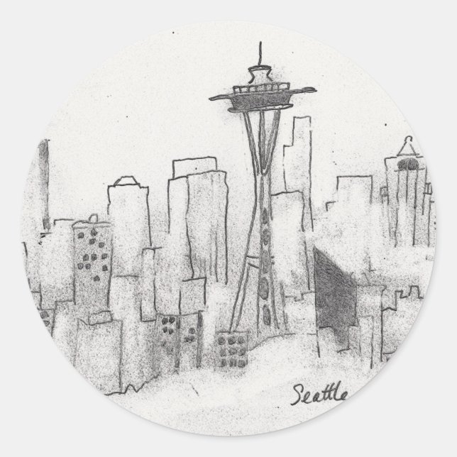 Sticker Rond Croquis de Seattle (Devant)