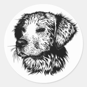 Sticker Rond Croquis en tête de canine
