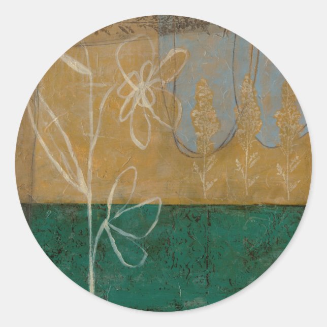 Sticker Rond Croquis floral avec Fleur sauvage et Plante (Devant)