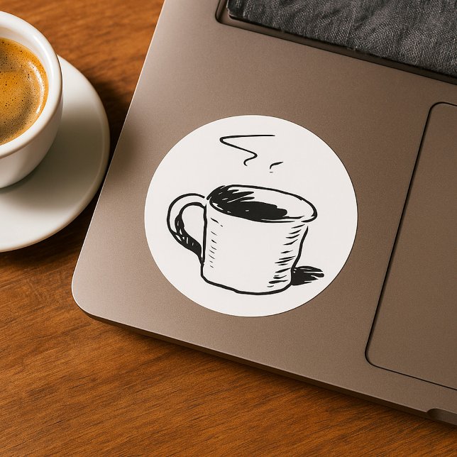 Sticker Rond Croquis minimaliste pour la pâte à café tirée à la (Créateur téléchargé)