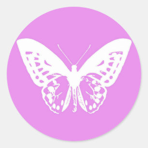 Sticker Rond Croquis papillon, orchidée et blanc