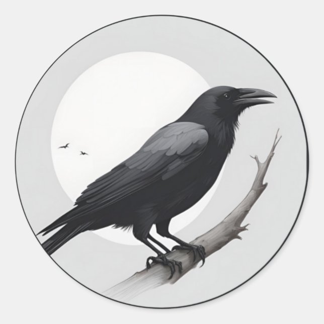 Sticker Rond Crow avec la lune (Devant)