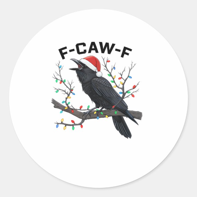 Sticker Rond Crow F-Caw-F Funny Retro Christmas Lights Santa Ha (Devant)