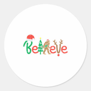 Sticker Rond Croyez Bigfoot Sasquatch Père Noël Reindeer Noël
