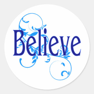 Sticker Rond Croyez en bleu avec Flourish bleu