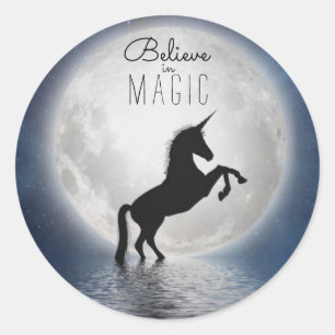 Sticker Rond "Croyez en la magie" Black Unicorn Moonlight