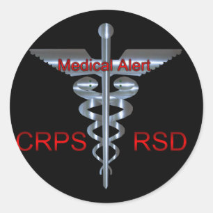 Sticker Rond CRPS RSD Alerte Médicale Argent Asclepius Caduceus