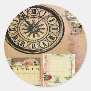 Sticker Rond Cru, punk de vapeur, horloges, collage, victorian,