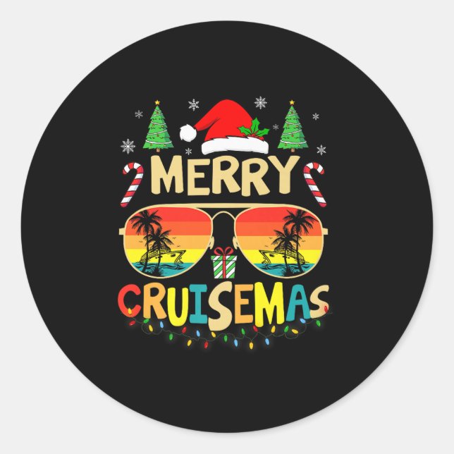 Sticker Rond Cruise Ship Merry Christmas Lights Cruising Vacati (Devant)