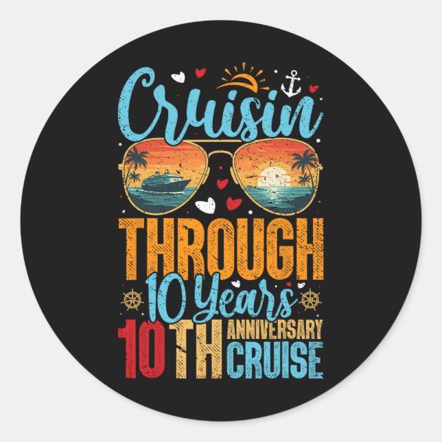 Sticker Rond Cruisin Through 10 Years 10th Wedding Anniversary  (Devant)