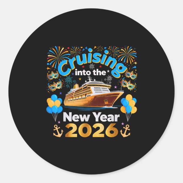 Sticker Rond Cruising Into 2026 New Year’s Eve Cruise Vacation  (Devant)