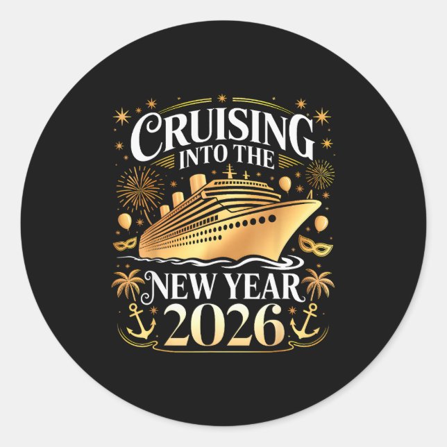 Sticker Rond Cruising Into 2026 New Years Eve Party Favors Fami (Devant)