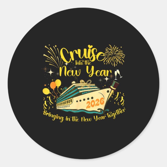 Sticker Rond Cruising Into 2026 New Years Eve Party Favors Fami (Devant)