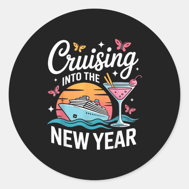 Sticker Rond Cruising Into 2026 New Years Eve Party Matching Fa (Devant)