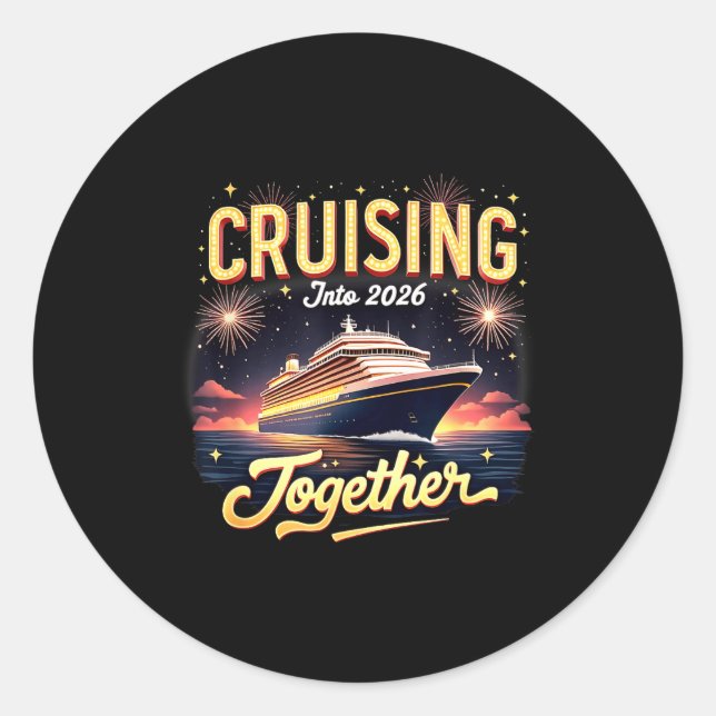 Sticker Rond Cruising Into 2026 Together New Year Cruise Ship V (Devant)