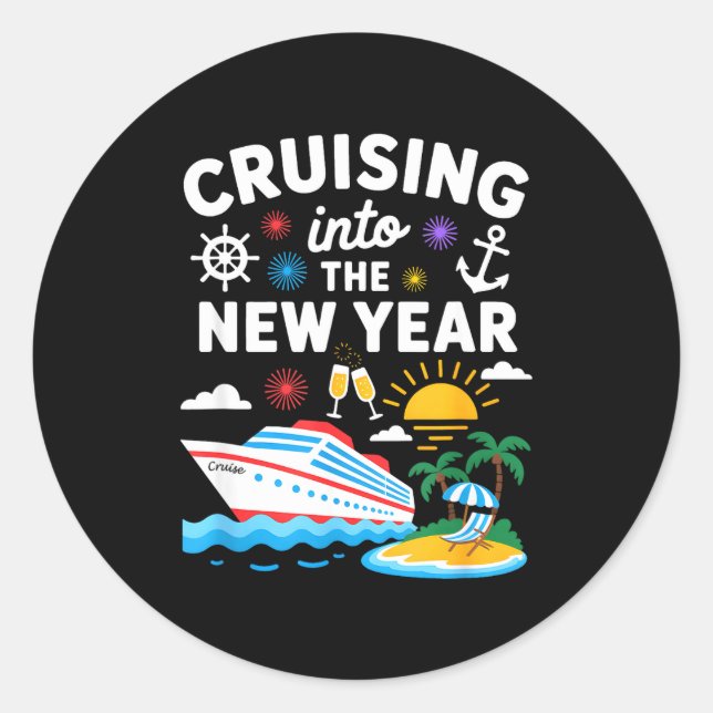 Sticker Rond Cruising Into New Year 2026 Match Family Vacation  (Devant)
