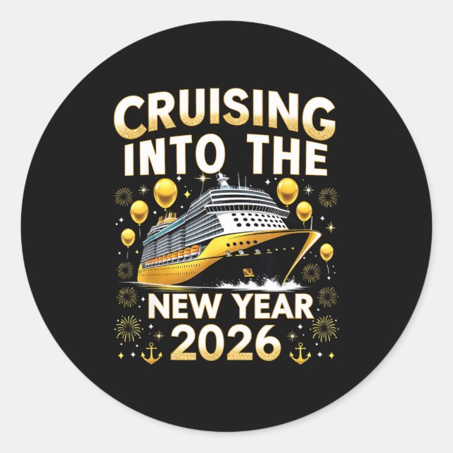 Sticker Rond Cruising Into The New Year 2026 Cruise Party Gift  (Devant)