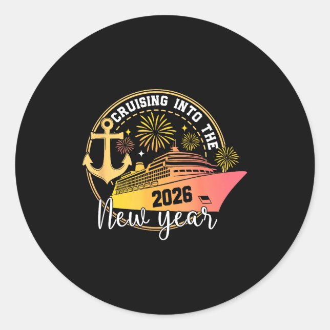 Sticker Rond Cruising Into The New Year 2026 Happy Family Trips (Devant)