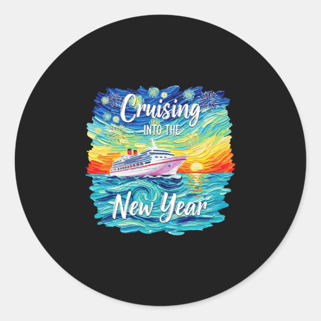 Sticker Rond Cruising Into The New Year 2026 Vacation Party Fam (Devant)