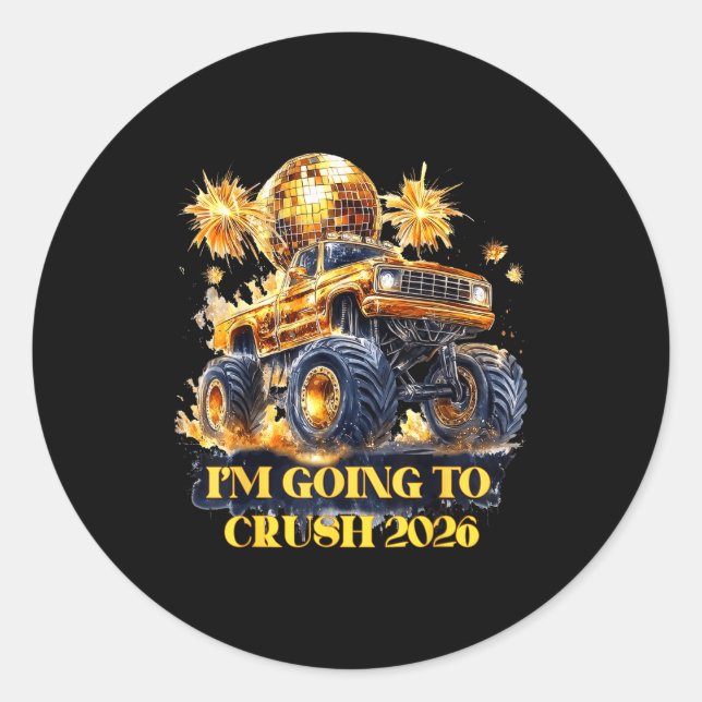 Sticker Rond Crush 2026 Monster Truck New Year Party Countdown  (Devant)