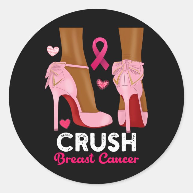 Sticker Rond Crush Cancer Du Sein En Octobre Nous Portons Rose  (Devant)