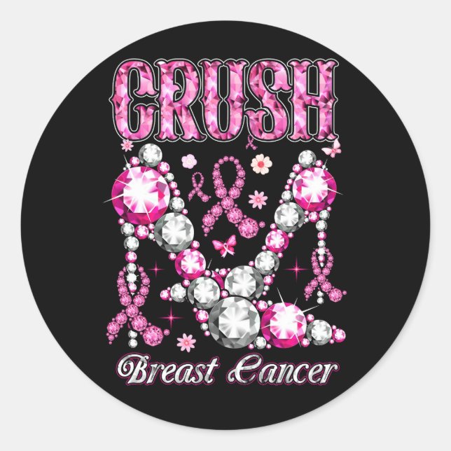 Sticker Rond Crush Cancer du sein Sensibilisation Bling rose Ru (Devant)