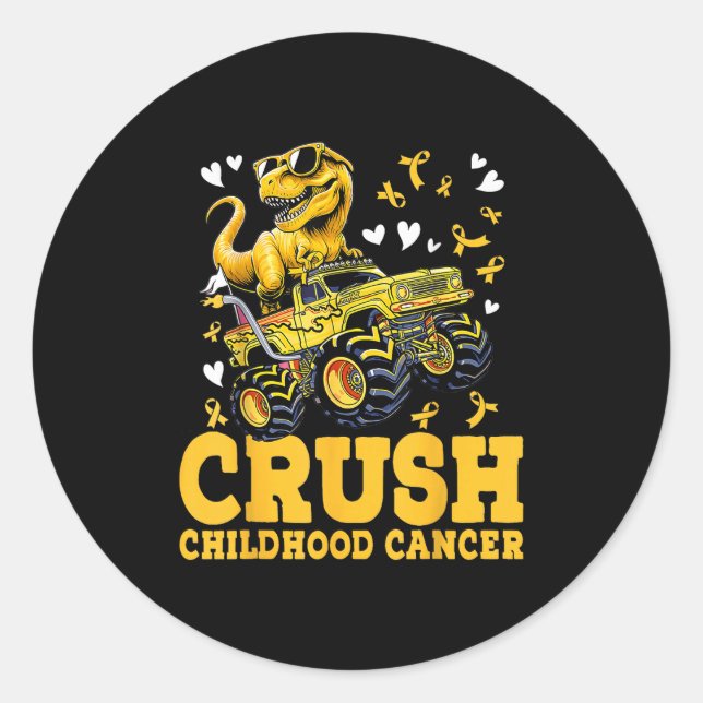 Sticker Rond Crush Enfhood Cancer Awareness Monster Truck Din (Devant)