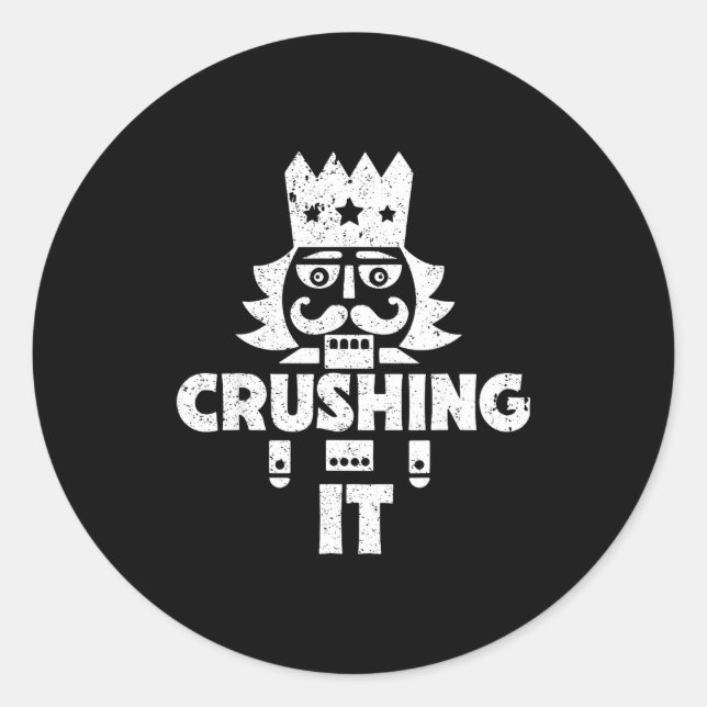 Sticker Rond Crushing It Nutcracker Funny Retro Christmas Festi (Devant)