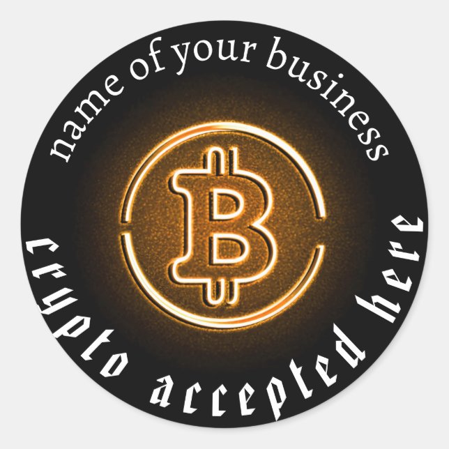Sticker Rond Crypto paiements acceptés porte jusqu'à btc (Devant)