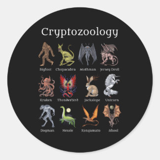 Sticker Rond Cryptozoologie Cryptid Créatures Imaginaire Mythiq