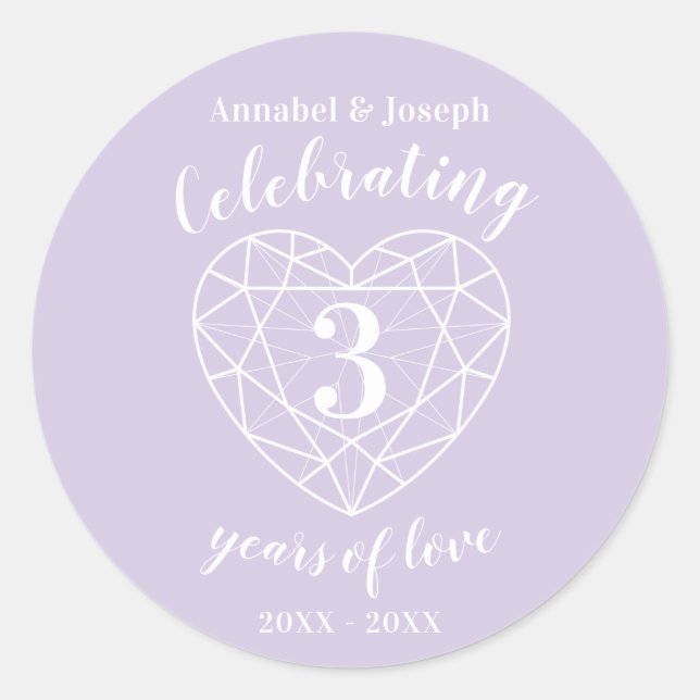 Sticker Rond Crystal anniversaire 3 ans d'autocollants d'amour (Devant)