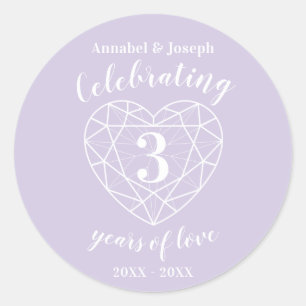 Sticker Rond Crystal anniversaire 3 ans d'autocollants d'amour