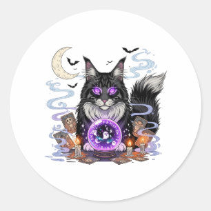 Sticker Rond Crystal Ball Coon - Maine Coon Halloween