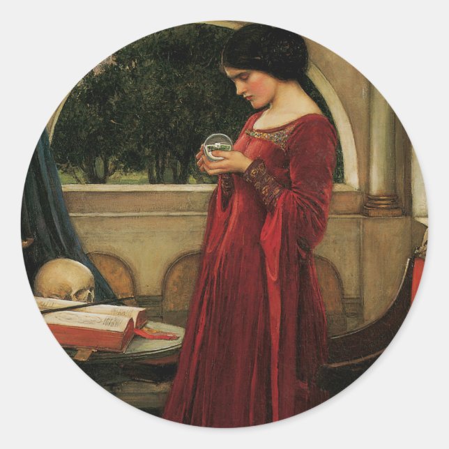 Sticker Rond Crystal Ball Woman Waterhouse Peinture (Devant)