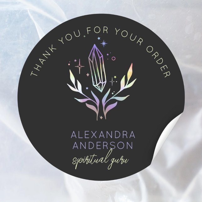 Sticker Rond Crystales Mystiques Holographique Parties scintill (Mystic Crystals Holographic Glitter Spiritual Classic Round Sticker)