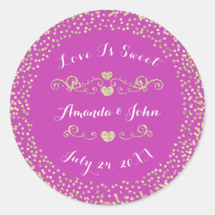 Sticker Rond Crystals Coeurs roses Enregistrer la date L'amour 