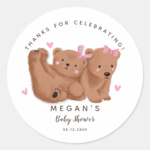 Sticker Rond Cub Twin Bears Girls Baby shower