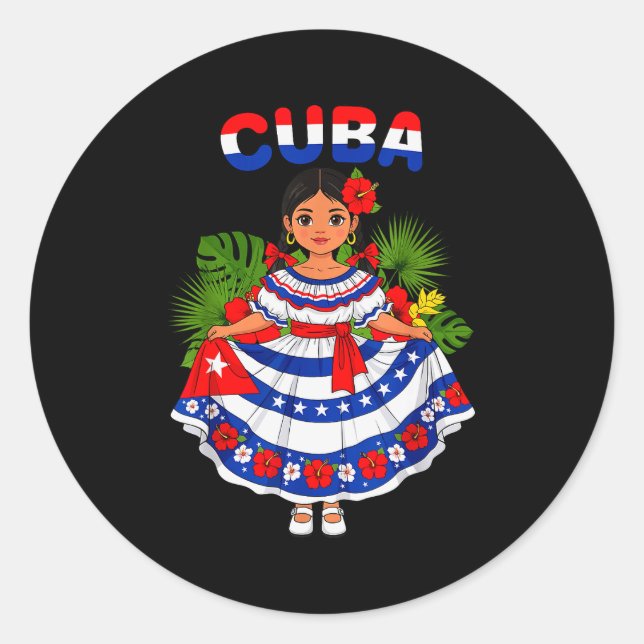 Sticker Rond Cuba Cuban Girl Traditional Dress Trocal Flowers  (Devant)