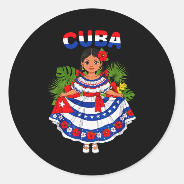 Sticker Rond Cuba Cuban Girl Traditional Dress Trocal Flowers  (Devant)