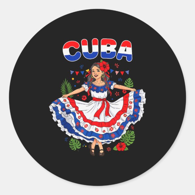 Sticker Rond Cuba Cuban Girl Traditional Dress Trocal Flowers  (Devant)