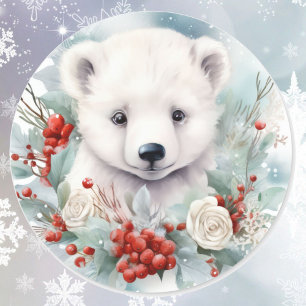 Sticker Rond Cube d'ours polaire au repas de Noël