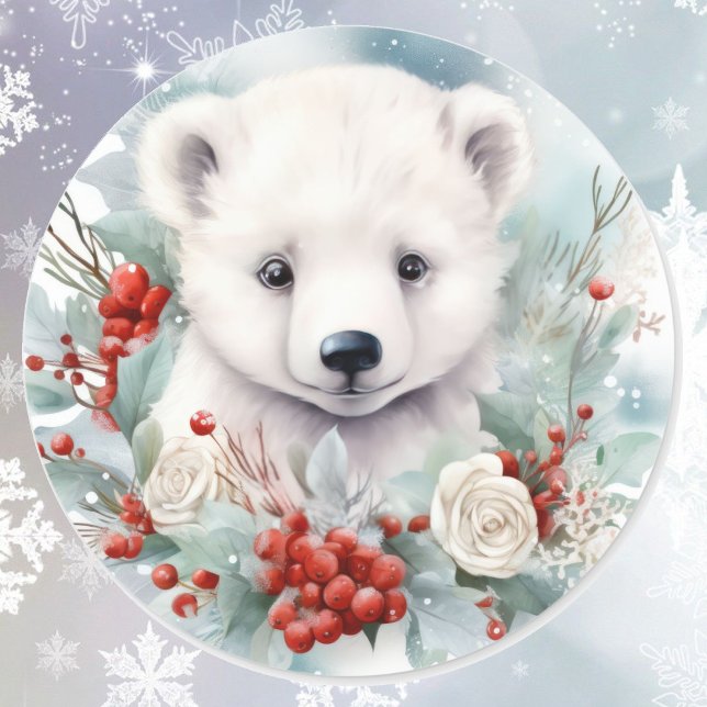 Sticker Rond Cube d'ours polaire au repas de Noël (Créateur téléchargé)
