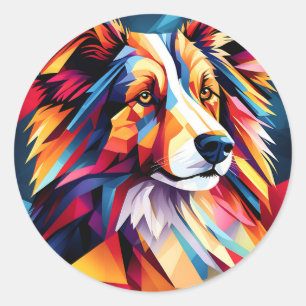 Sticker Rond Cubiste moderne Collie Chien