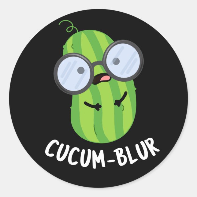 Sticker Rond Cucum-blur Funny Veggie Cucumber Pun Dark BG (Devant)