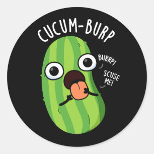 Sticker Rond Cucum-burp Blague de Concombre Drôle Fond Sombre