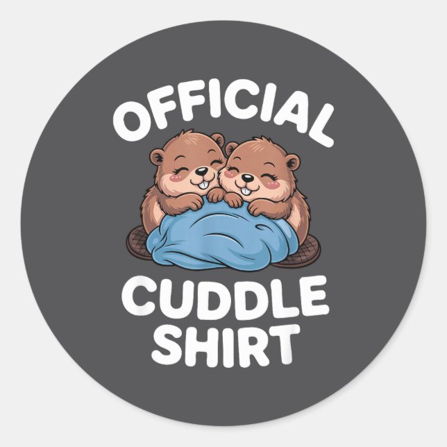 Sticker Rond Cuddle Shirt Cute Beavers Snuggling  (Devant)