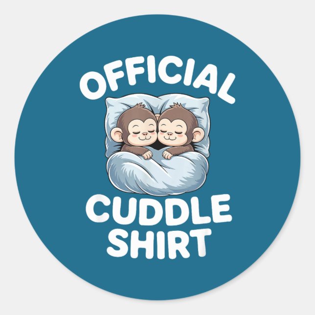 Sticker Rond Cuddle Shirt Cute Sleepy Monkey Couple  (Devant)